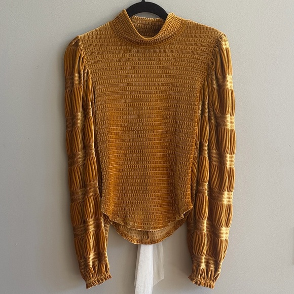 Free People Tops - Free People Vintage Yellow Velvet Lace-Up Back Top